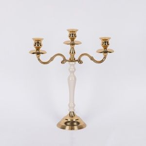 Metal candlestick with 3 positions, gold - ecru 29.5x10.5x35.5cm