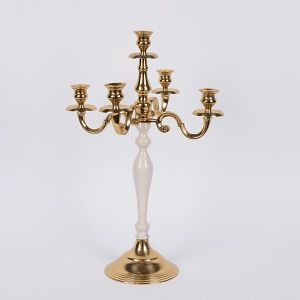 Metal candlestick with 3 positions, gold - ecru 34x16x51cm