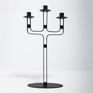 Metal candle holder with 3 positions, black 25x9x49.5cm