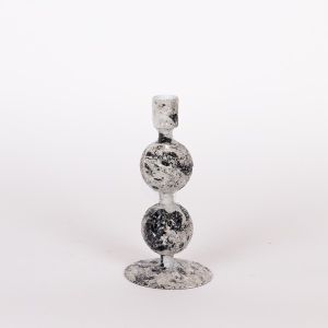 Metal candlestick with mosaic, white, antique, 9x9x18cm