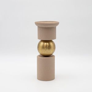 Metal candlestick, beige-gold, 10x10x26cm
