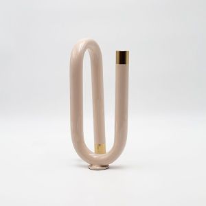 Metal candlestick, beige-gold, 11x9x20cm