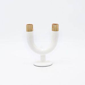 Metal candlestick, white-gold, 11x7.5x15cm