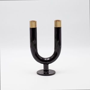 Metal candlestick, black and gold 11x7.5x20cm