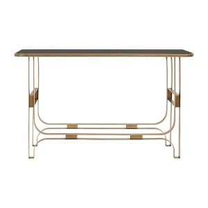 Метална конзола със стъклен плот, златиста, 120x32x75см