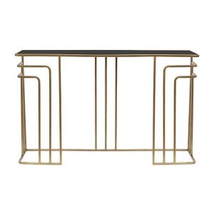 Метална конзола със стъклен плот, златиста, 120x32x75см