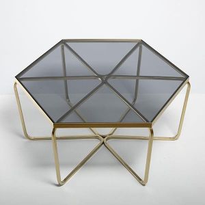 Метална маса златисто - стъклен плот 81x70.5x38см