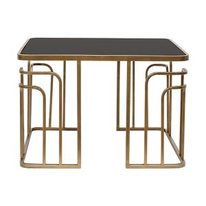 Метална маса със стъклен плот, златиста, 60x60x40.5см