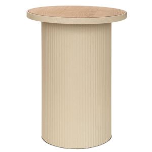 МЕТАЛНА ПОМОЩНА МАСА В КРЕМАВ ЦВЯТ С ДЪРВЕНА ПОВЪРХНОСТ 36X36X45,5 СМ