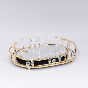 Метални подноса S/2 с огледало златисто 36x25см/ 30x19см