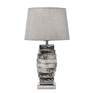 Table lamp with linen shade, gray ceramic - metallic silver 30x30x51cm
