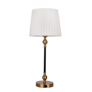 Table lamp with white fabric shade and USB metallic gold - black 25x58cm