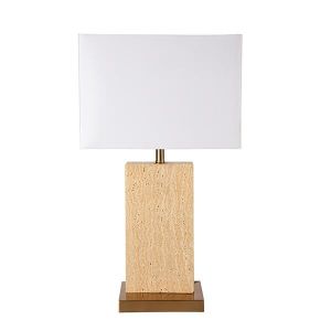 Table lamp with white fabric shade, ceramic - marble beige 33x57cm