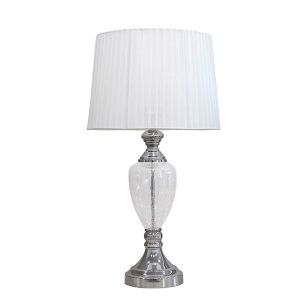 Table lamp with silk shade, white glass - metallic silver 33x33x60cm