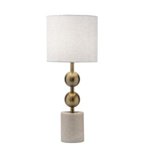 Table lamp with linen lampshade white marble - metallic white - gold 34x34x64cm