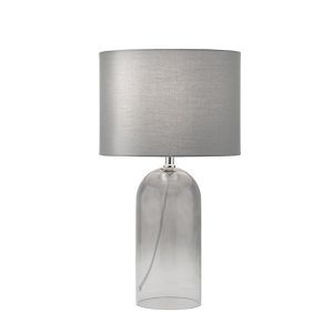 Table lamp with linen shade, gray glass, silver, 26x26x45cm