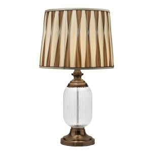 Table lamp with fabric shade white - light brown glass - metallic gold 35x35x65cm