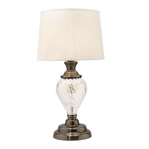 Table lamp with fabric shade, beige glass - metallic gold 33x33x60cm