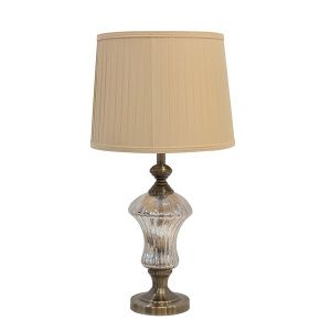 Table lamp with fabric shade, beige glass - metallic gold 35x35x69cm