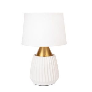 Table lamp with fabric shade, white ceramic - metallic, gold - white 30x47cm