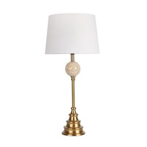 Table lamp with fabric shade, white glass - metallic gold 30x65cm