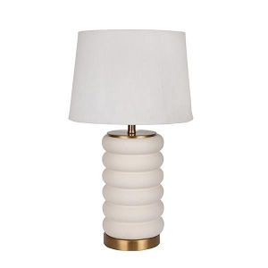 Table lamp with white fabric lampshade, ceramic - metallic, gold - white 30x51cm