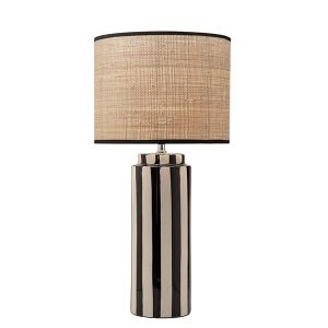 Table lamp with rattan shade, beige, ceramic, beige - black 30x30x61.5cm