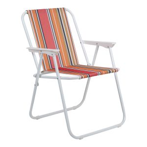 BEACH CAMPING CHAIR JETTE WITH PINK STRIPED FABRIC AND WHITE METAL FRAME 53X56X73CM