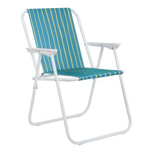 BEACH CAMPING CHAIR JETTE, GREEN AND YELLOW FABRIC WITH WHITE METAL FRAME, 53X56X73CM
