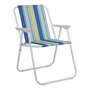 BEACH CAMPING CHAIR JETTE, BLUE STRIPED FABRIC - WHITE METAL FRAME, 53X56X73CM