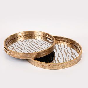 Подноси S/2 с огледало златисто 40x40x4см / 36x36x4см