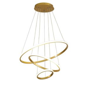 RINGS LED METAL CHANDELIER WITH GOLDEN LAMP SHADE D60X100CM