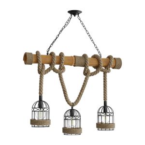 WOODIE CHANDELIER METAL-WOOD-ROPE IN NATURAL LAMPSHADE 80X20X80CM