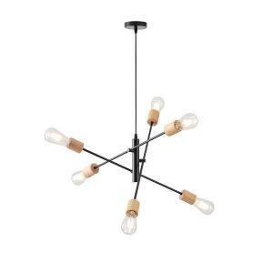 Chandelier wood-metal 6 lamps 6xε27 Max15w 650x650x1540mm black Arte Illumina Edison