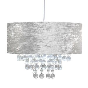 Chandelier lamp with gray velvet shade 29.5x40