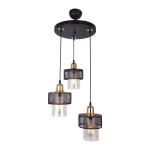 Chandelier with 3 lamps Pwl-1045 E27 in black and gold color D30x85cm
