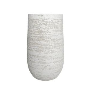 Саксия от влакна глина, бяло-кремав, висока, кръгла, голяма, Φ55x95см