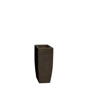 Саксия от влакна глина, тъмнокафява, на раици, висока, квадратна, извита, малка - 20x20x45см