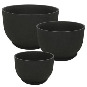 Саксия от камък полисмола с комплект чинии/6 черни купи с въглища - д: Φ55x36.5, м: Φ45x30, ш: Φ33x22см