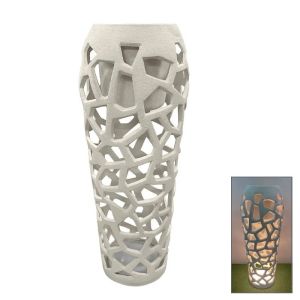 Саксия от фибърклей с бял пясък с Led светлина, отвор, тясна основа - Φ46x120см 1/кутия