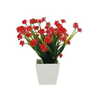 Pot with red flowers - 8x8x23cm 96/box