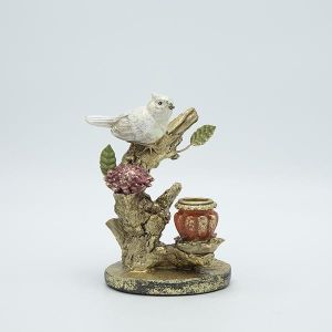 Candlestick decorative figure bird on branch polyresin gold - colors 11.5x10.5x16cm