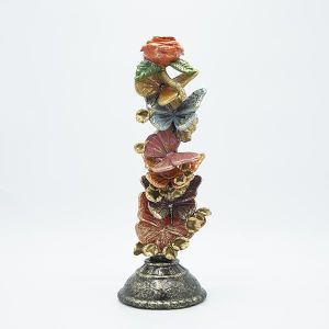 Butterfly candlestick - polyresin flowers, colorful 13x12.5x35cm