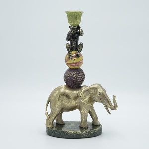Elephant candlestick - monkey, polyresin, gold - colors 17x10x27cm
