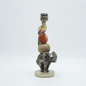 Candlestick elephant - parrot polyresin black - gold - red 13.5x9.5x28cm