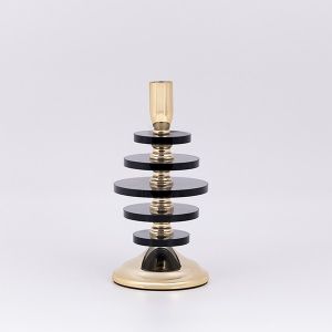 Candlestick with glass and metal golden-gray 10x22cm