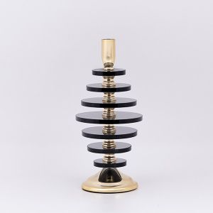 Candlestick with glass and metal golden-gray 12x27cm