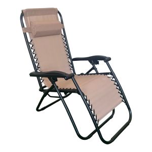 FOLDING CHAIR MIRKA MADE OF TEXTILE-METAL, IN CREAM-BLACK COLOR, DIMENSIONS 65X165X110 CM
