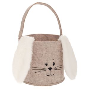 GREY FELT BASKET WITH RABBIT 15X16 CM