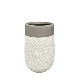 Средно лека циментова бухалка с цветя, бежова, висока - Φ36x56см